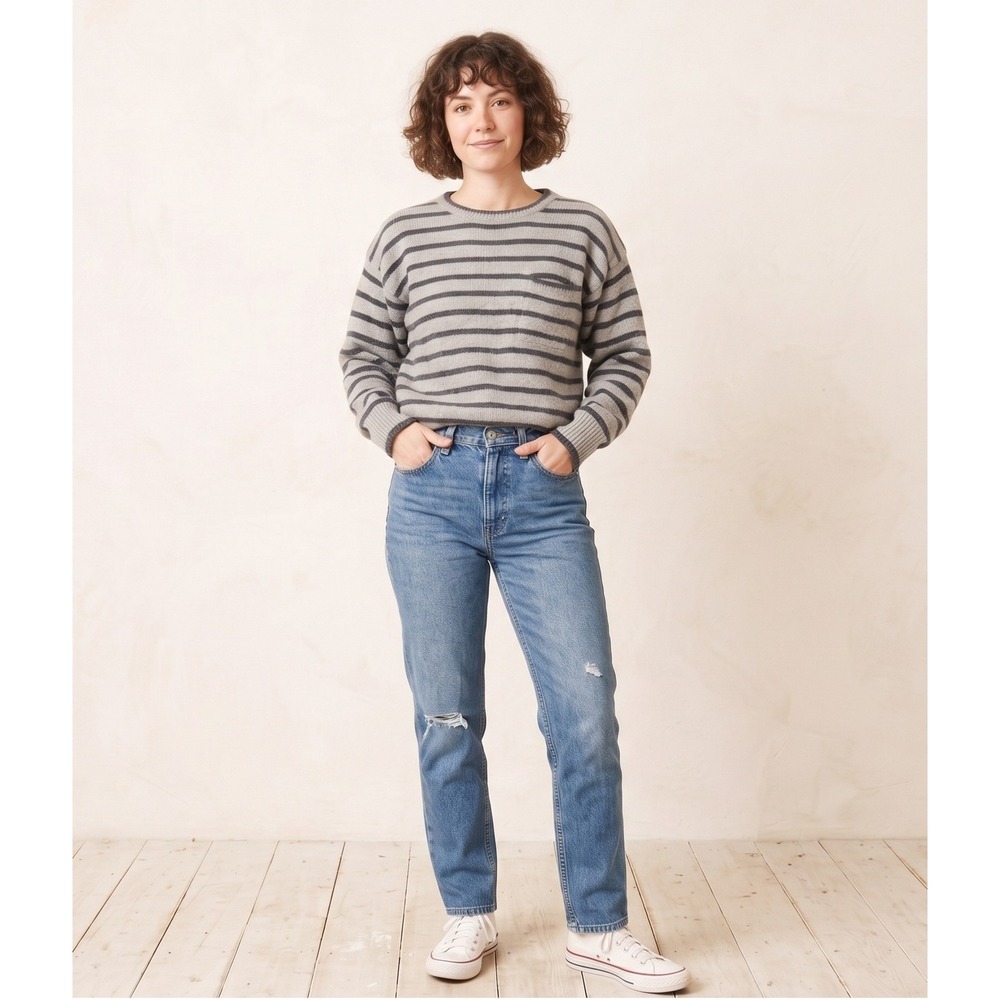 Vintage 90s Lizsport Striped Sweater Womens Petite‎ SP Lambswool Crewneck Knit